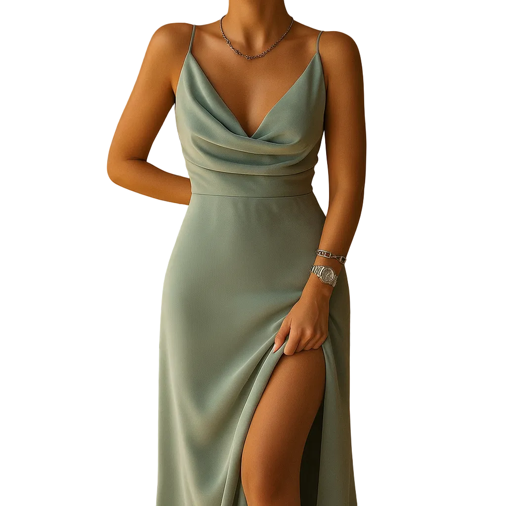 Black V-neck spaghetti strap maxi dress