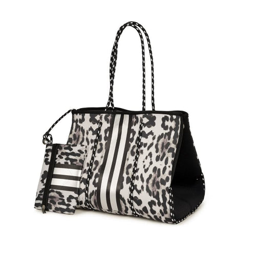 white leopard stripe tote bag