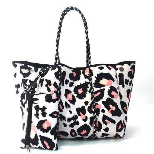 Black white and pink leopard print tote bag