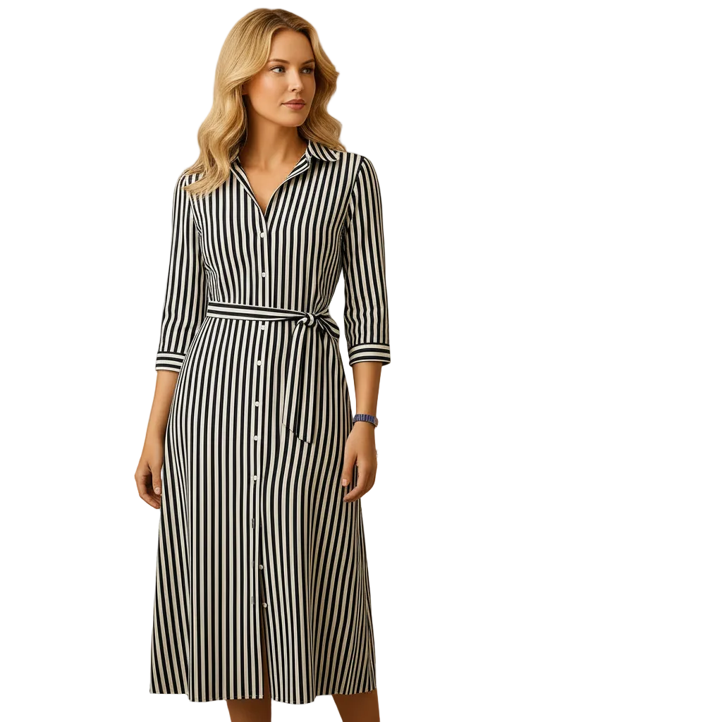 Black and white button front midi dress