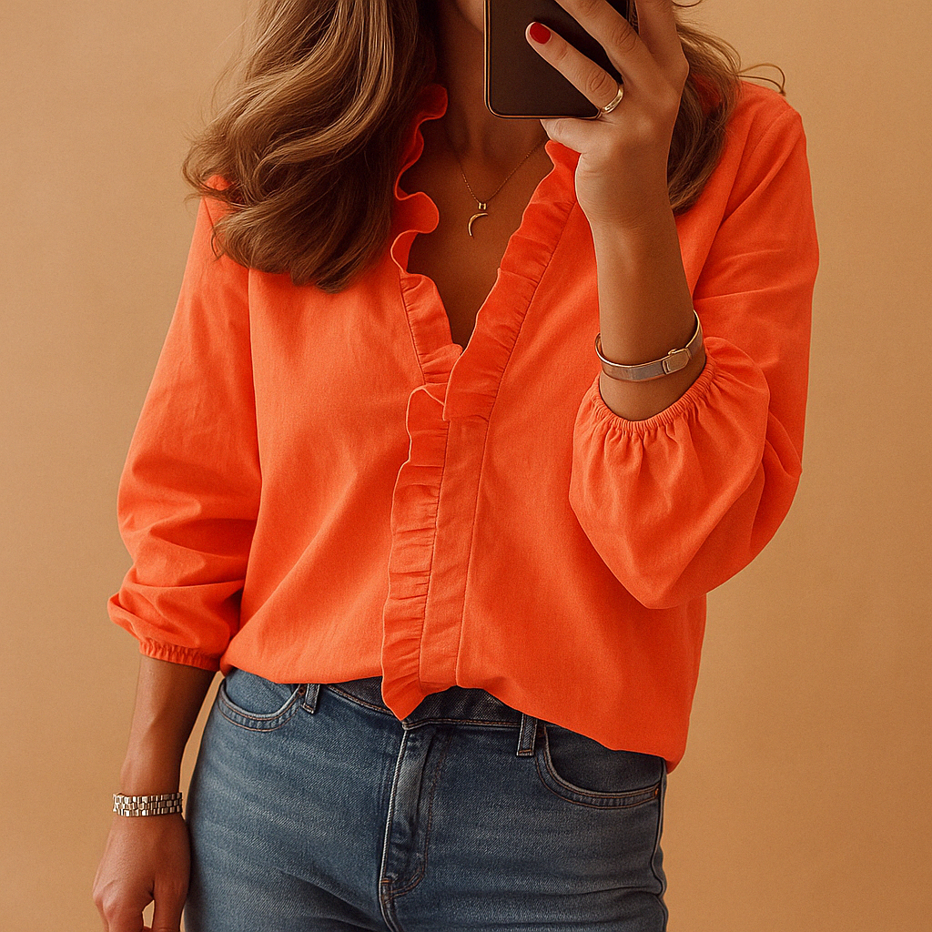 Elegant ruffled blouse for women with flattering fit and lightweight design, perfect for work, casual days, and formal occasions.