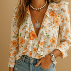 Ruffled butterfly blouse for women with long sleeves and elegant design, perfect for work, spring days, and casual outings.