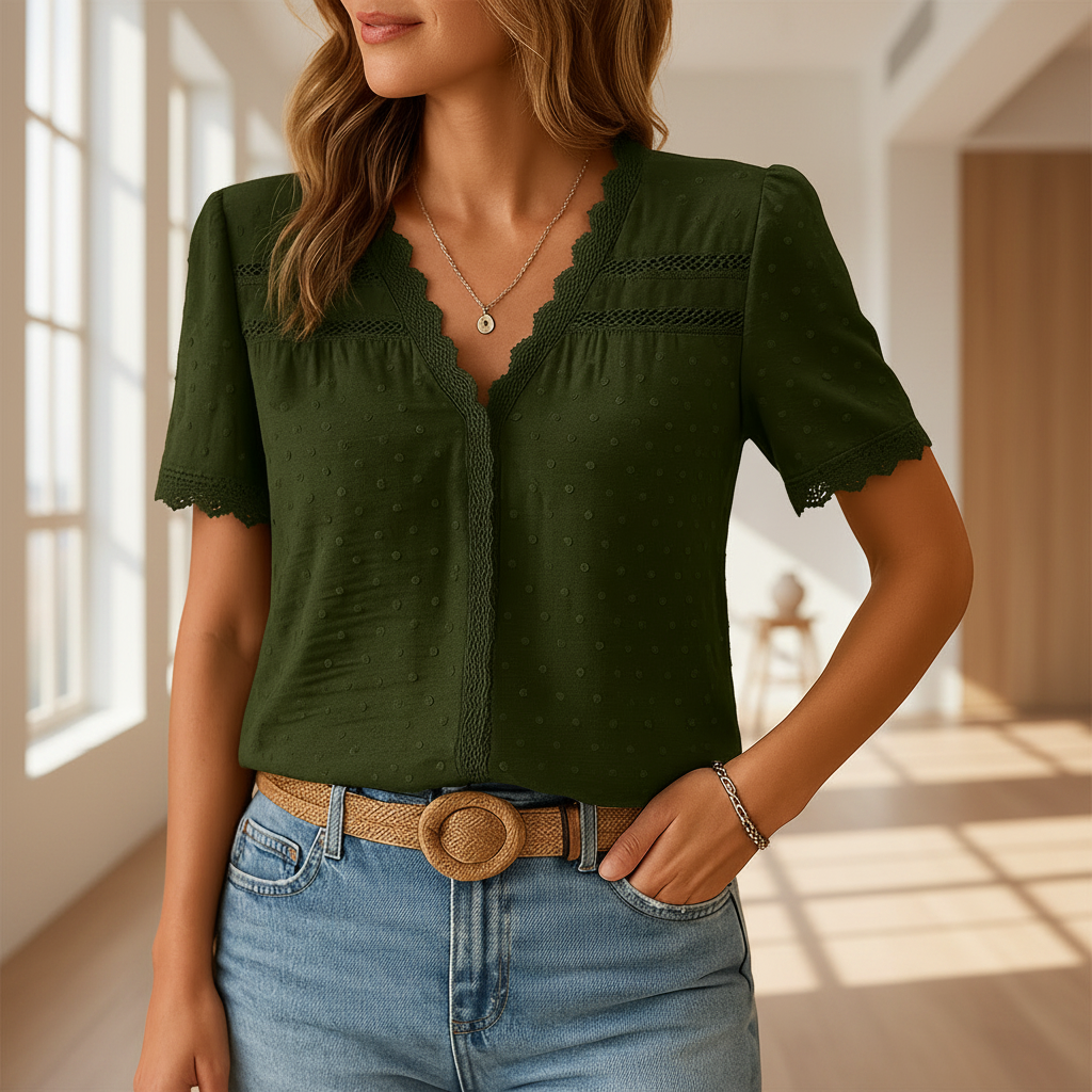 Serena lace V-neck blouse for women with elegant lace detailing